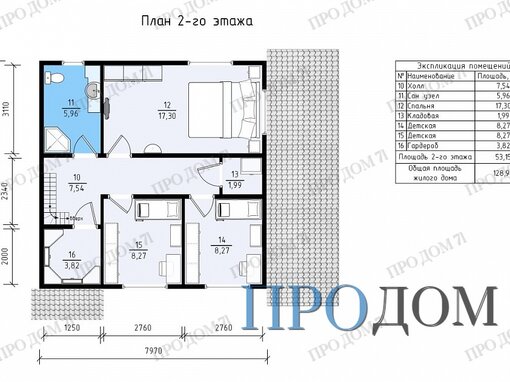 Каркасного дома КД058 - дом 8х8 - планировка 1 этажа